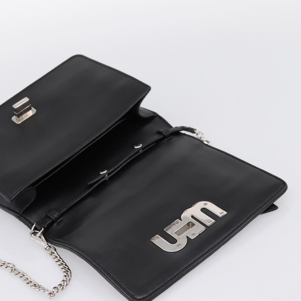 Miu Miu Matelasse Chain Shoulder Bag Leather Black Silver Auth 202224A