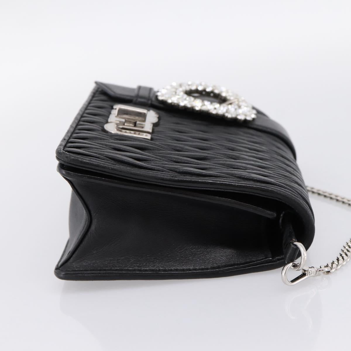 Miu Miu Matelasse Chain Shoulder Bag Leather Black Silver Auth 202224A