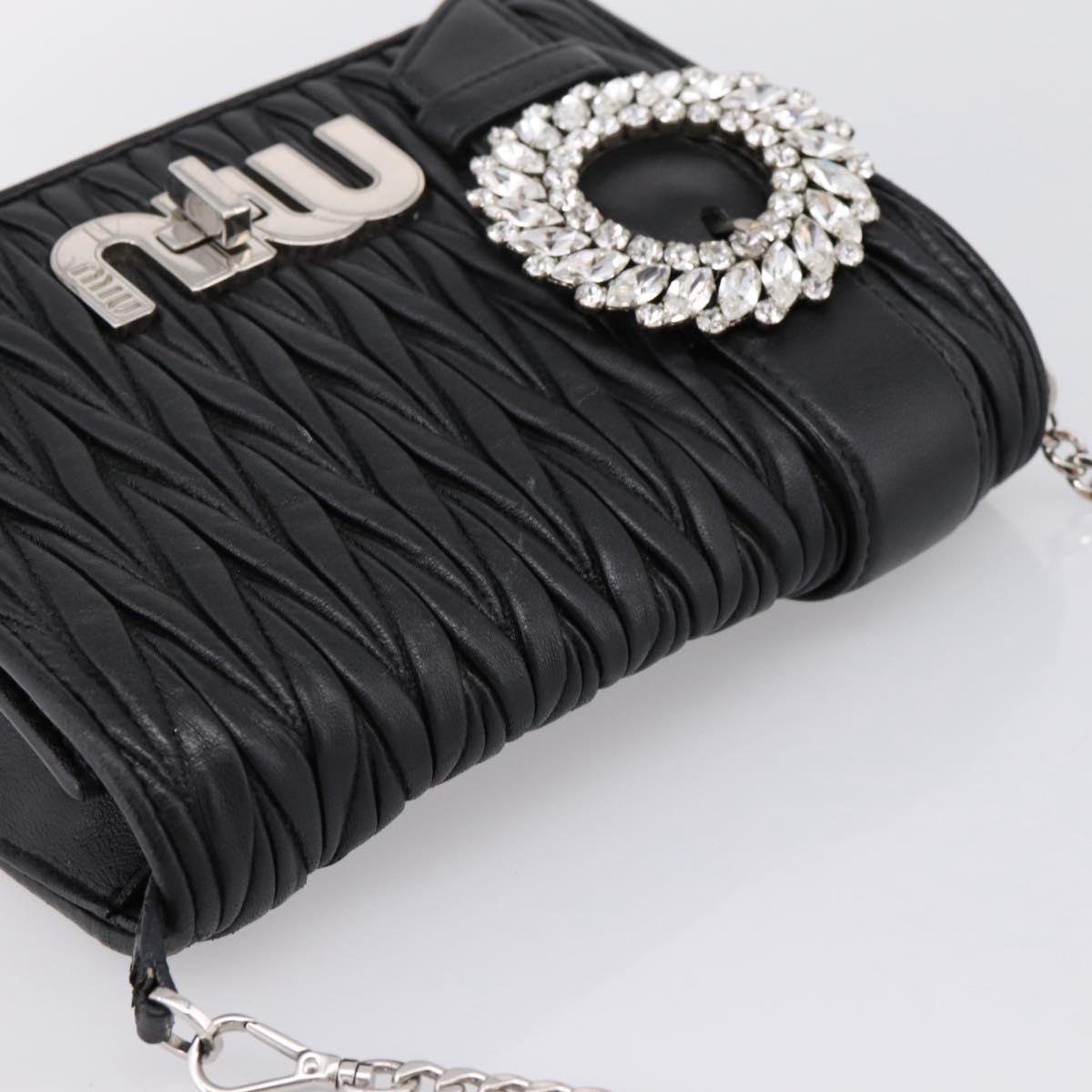 Miu Miu Matelasse Chain Shoulder Bag Leather Black Silver Auth 202224A