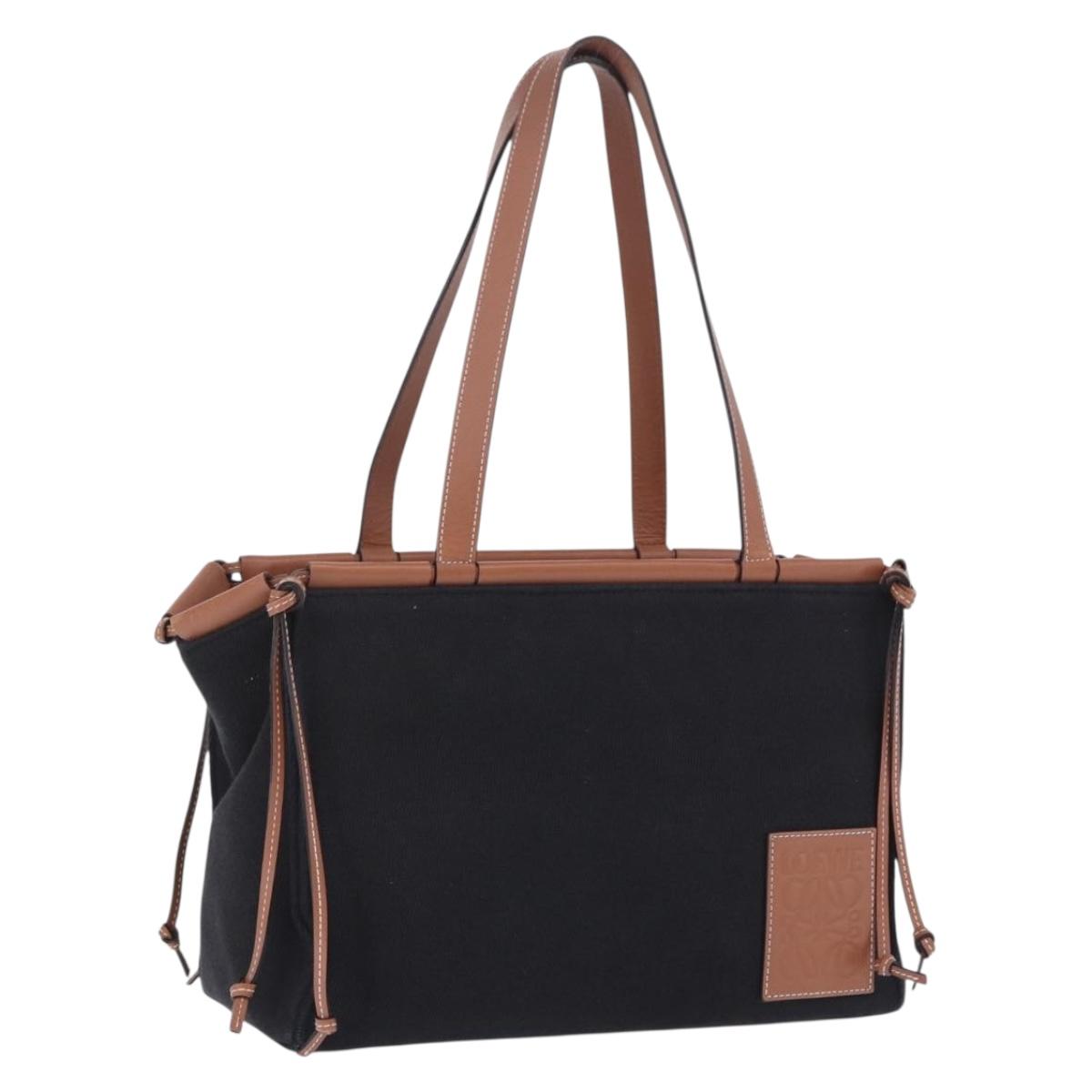 LOEWE Cushion Tote Bag Canvas Black Brown Auth 202225A