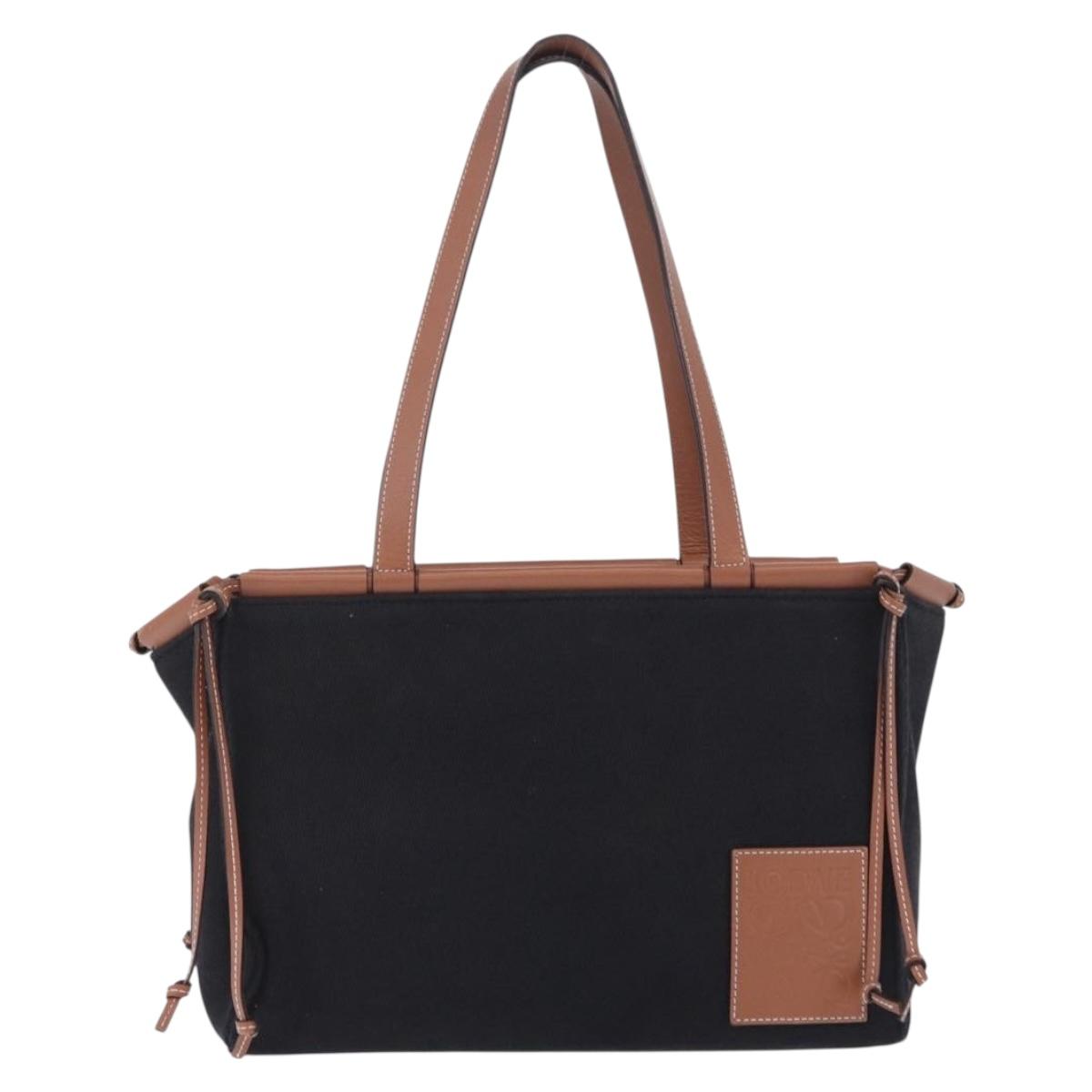 LOEWE Cushion Tote Bag Canvas Black Brown Auth 202225A