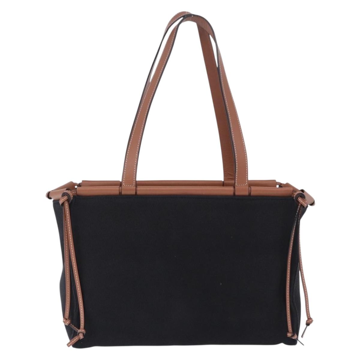 LOEWE Cushion Tote Bag Canvas Black Brown Auth 202225A