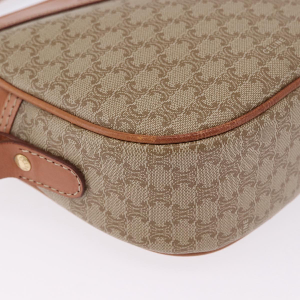 CELINE Macadam Shoulder Bag PVC Leather Beige Gold Tone Auth 202226