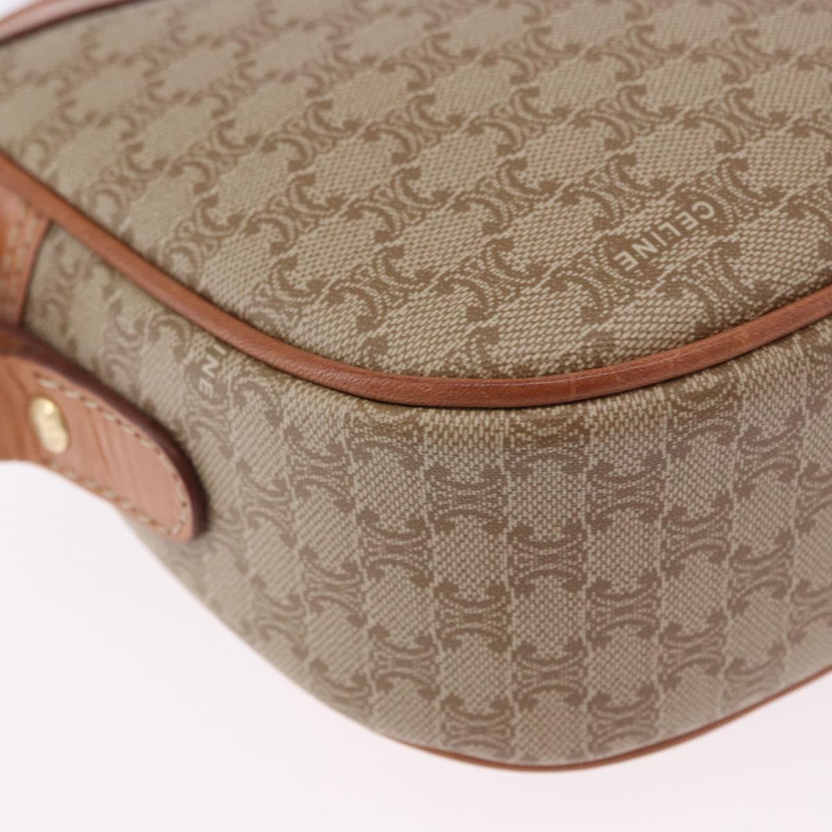 CELINE Macadam Shoulder Bag PVC Leather Beige Gold Tone Auth 202226