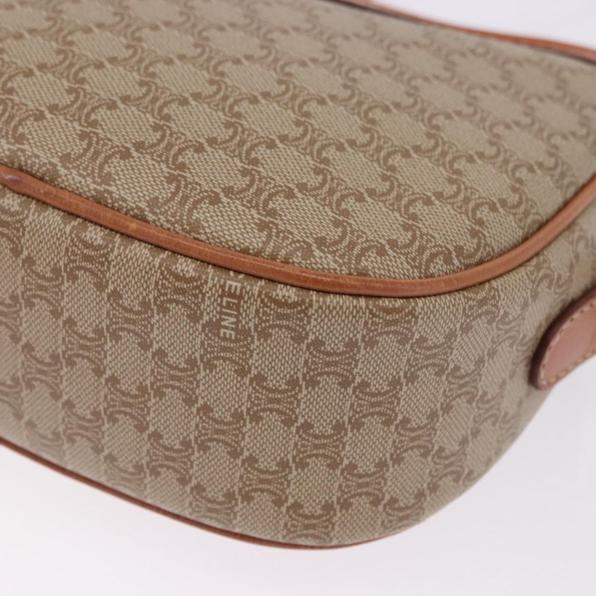 CELINE Macadam Shoulder Bag PVC Leather Beige Gold Tone Auth 202226
