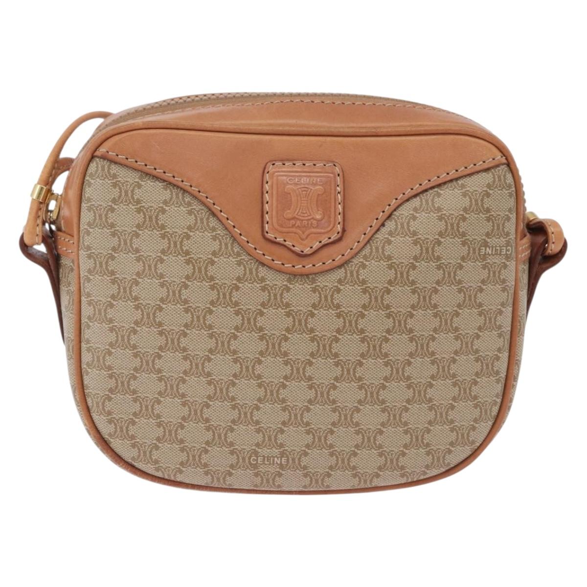 CELINE Macadam Shoulder Bag PVC Leather Beige Gold Tone Auth 202226