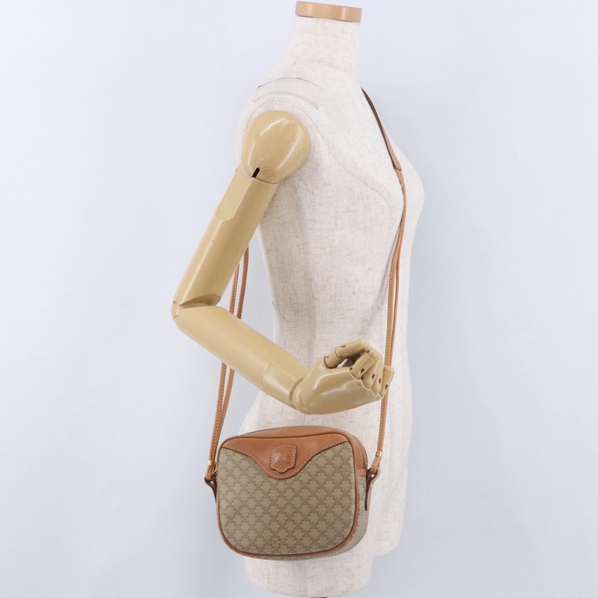 CELINE Macadam Shoulder Bag PVC Leather Beige Gold Tone Auth 202226