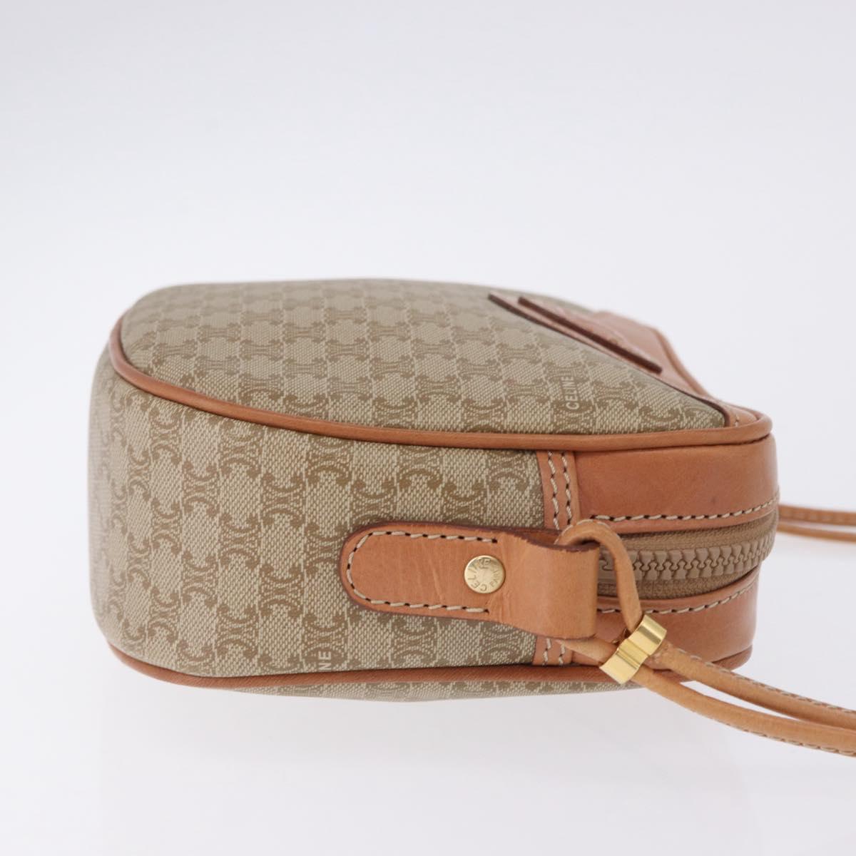 CELINE Macadam Shoulder Bag PVC Leather Beige Gold Tone Auth 202226