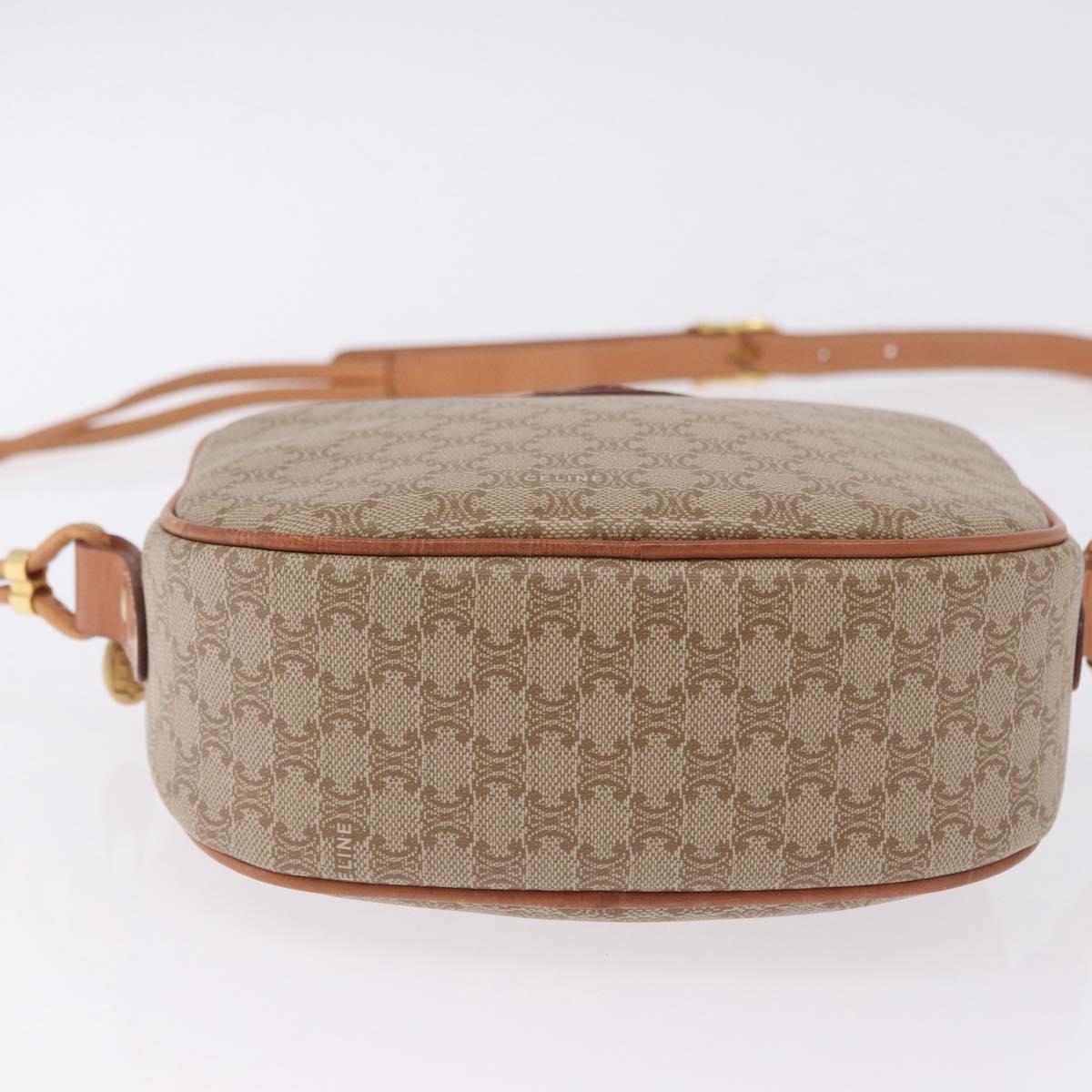 CELINE Macadam Shoulder Bag PVC Leather Beige Gold Tone Auth 202226