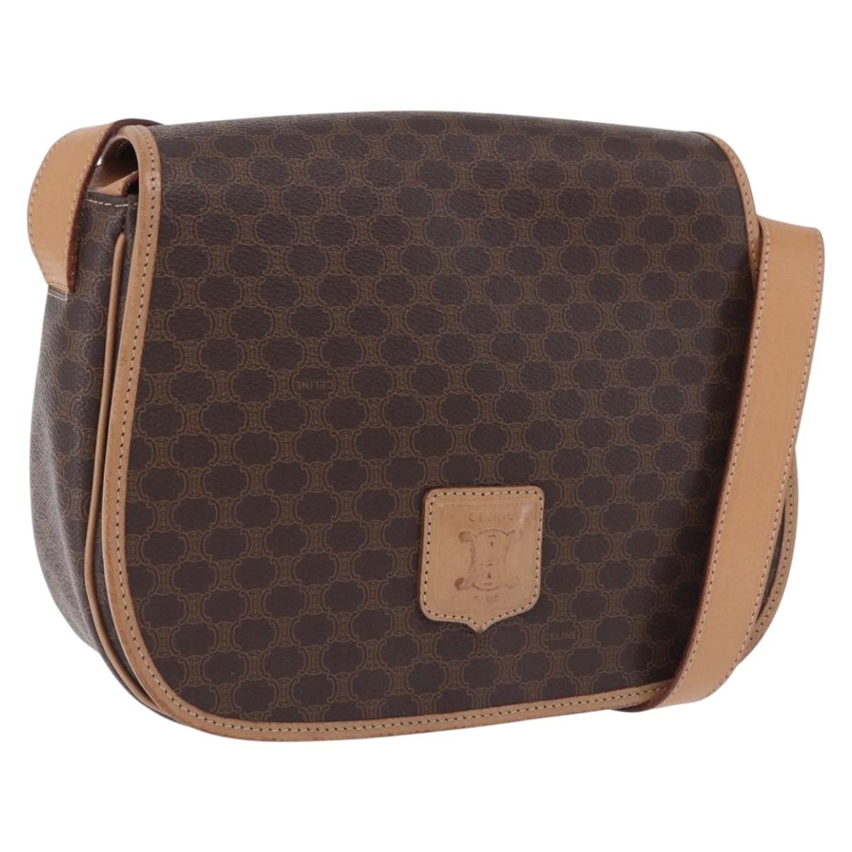 CELINE Macadam Shoulder Bag PVC Leather Brown Gold Tone Auth 202227A