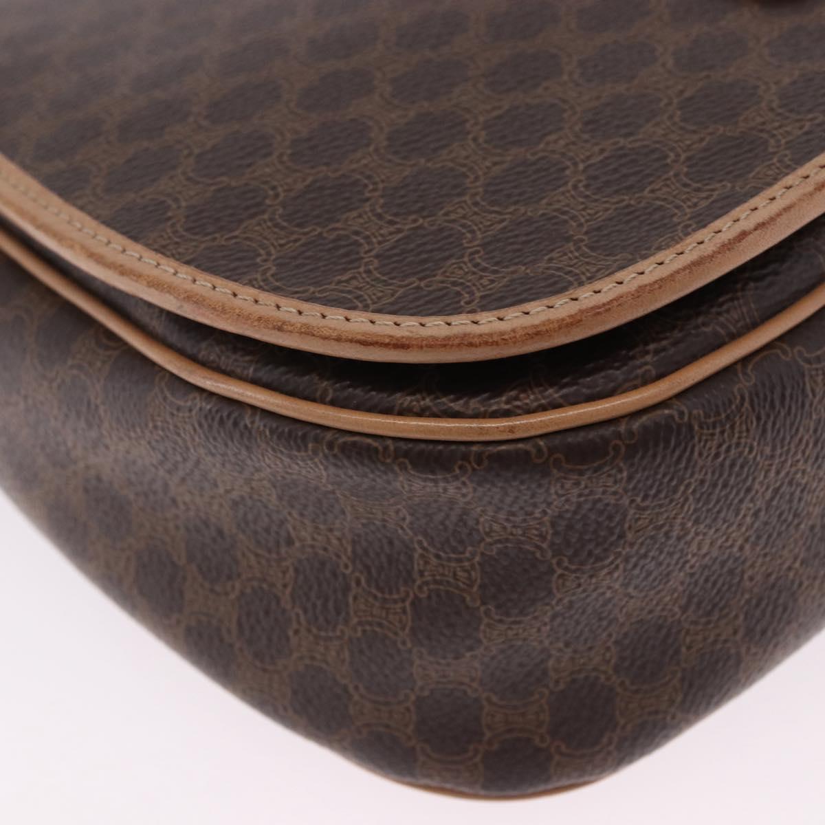 CELINE Macadam Shoulder Bag PVC Leather Brown Gold Tone Auth 202227A