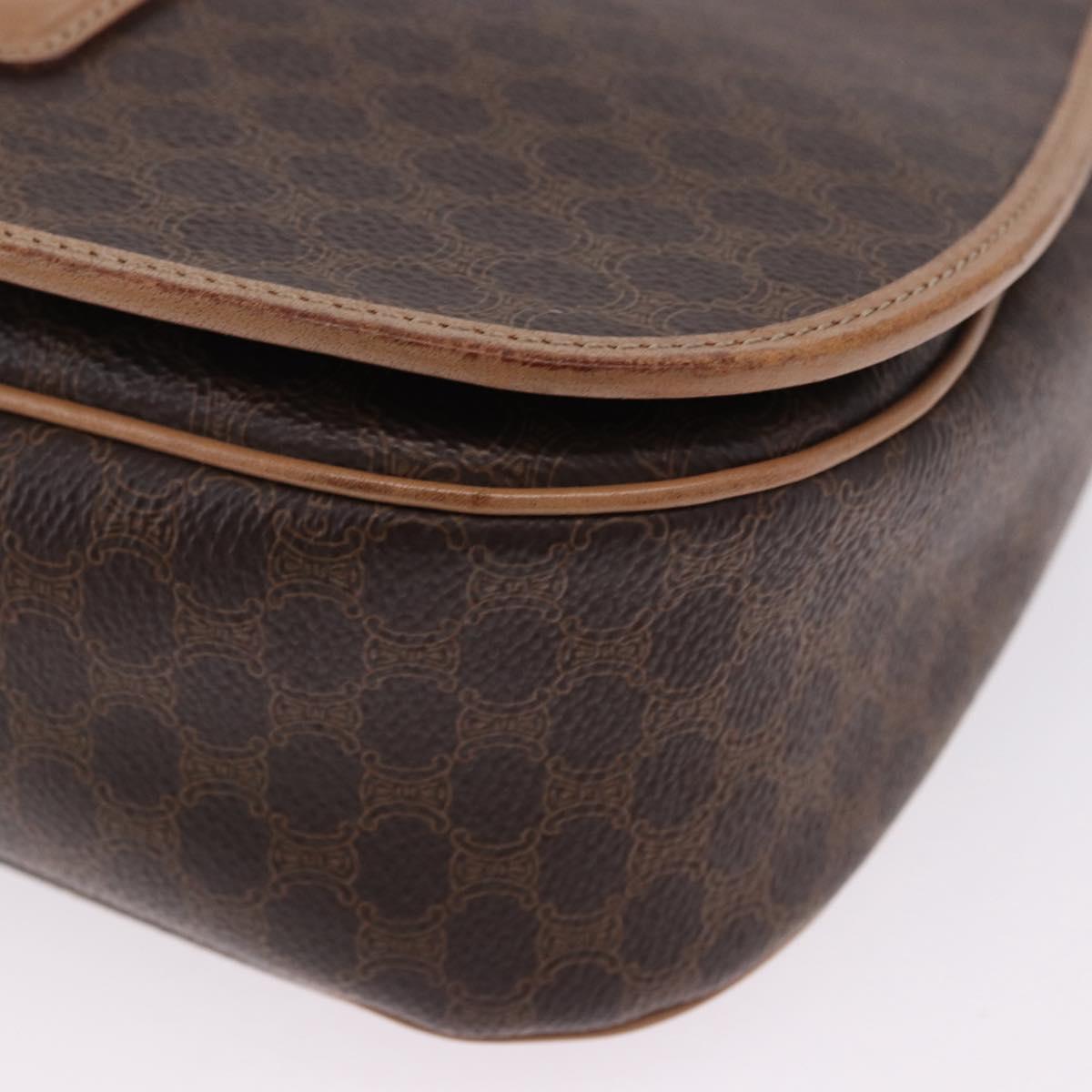 CELINE Macadam Shoulder Bag PVC Leather Brown Gold Tone Auth 202227A
