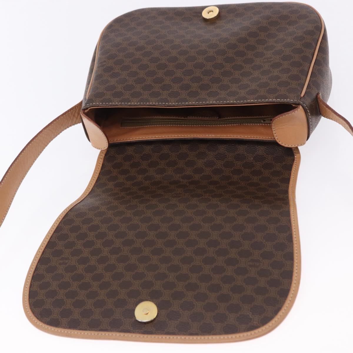 CELINE Macadam Shoulder Bag PVC Leather Brown Gold Tone Auth 202227A