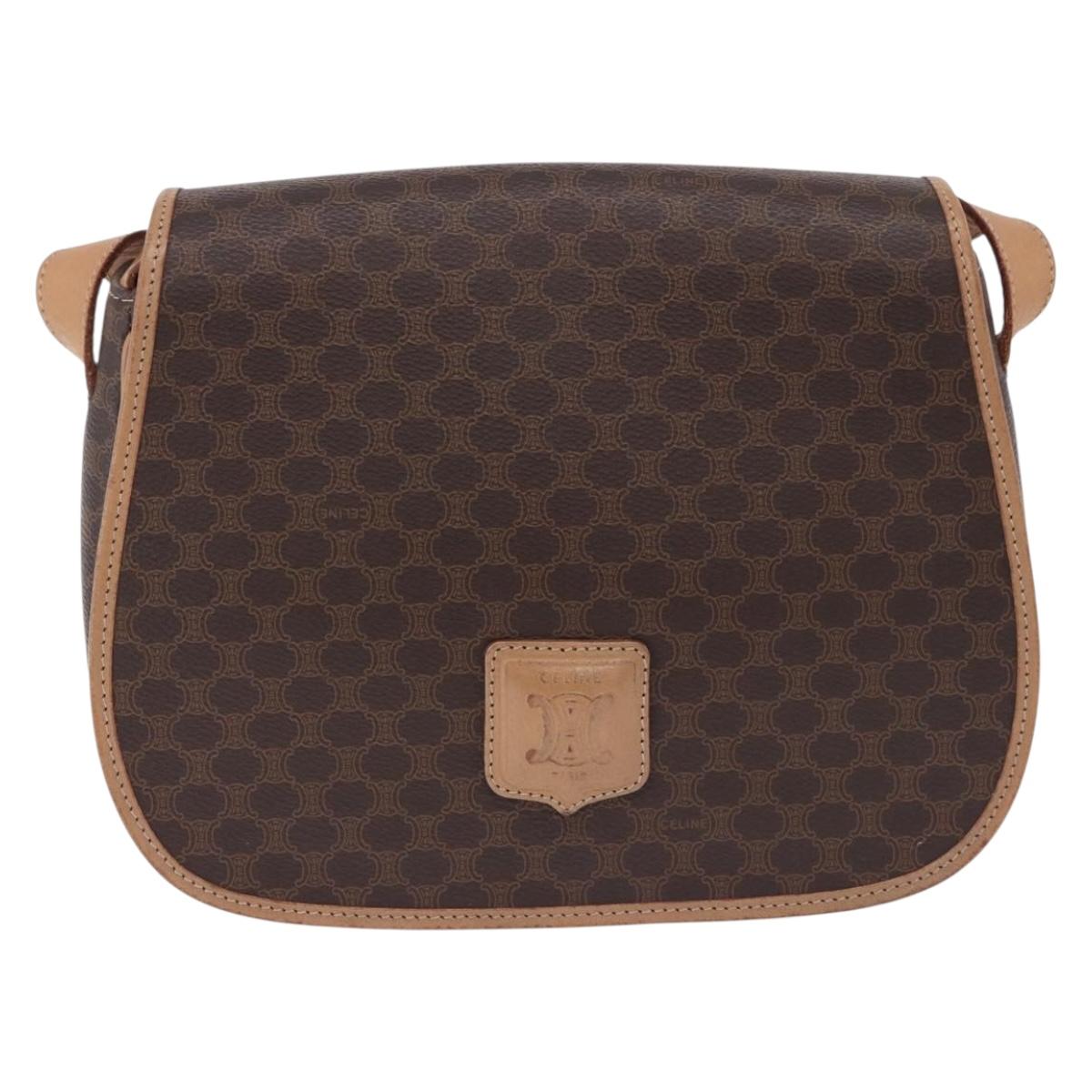 CELINE Macadam Shoulder Bag PVC Leather Brown Gold Tone Auth 202227A