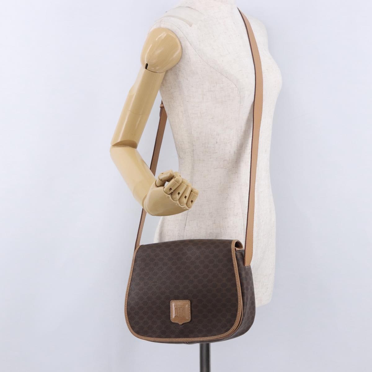 CELINE Macadam Shoulder Bag PVC Leather Brown Gold Tone Auth 202227A