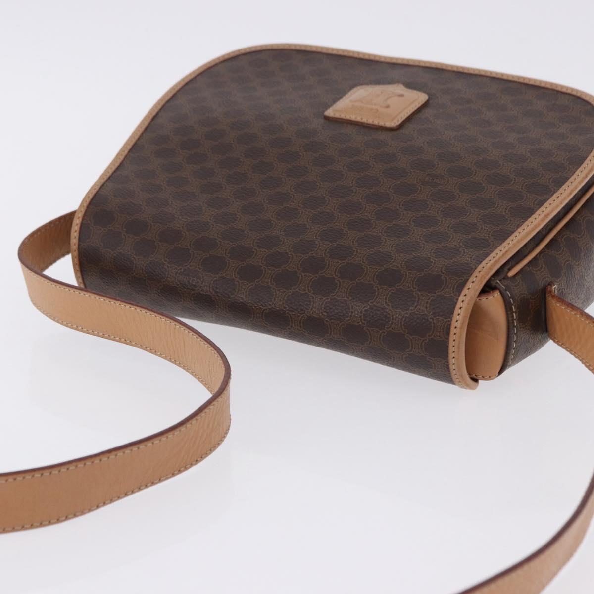 CELINE Macadam Shoulder Bag PVC Leather Brown Gold Tone Auth 202227A
