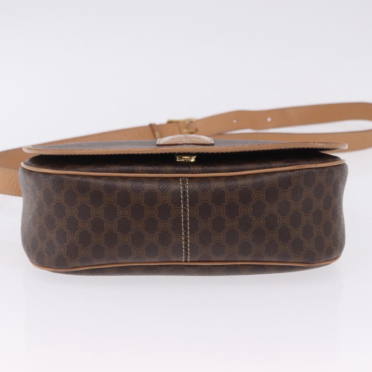 CELINE Macadam Shoulder Bag PVC Leather Brown Gold Tone Auth 202227A