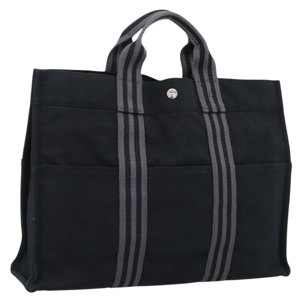HERMES Fourre Tout MM Hand Bag Canvas Black Silver Auth 202228A
