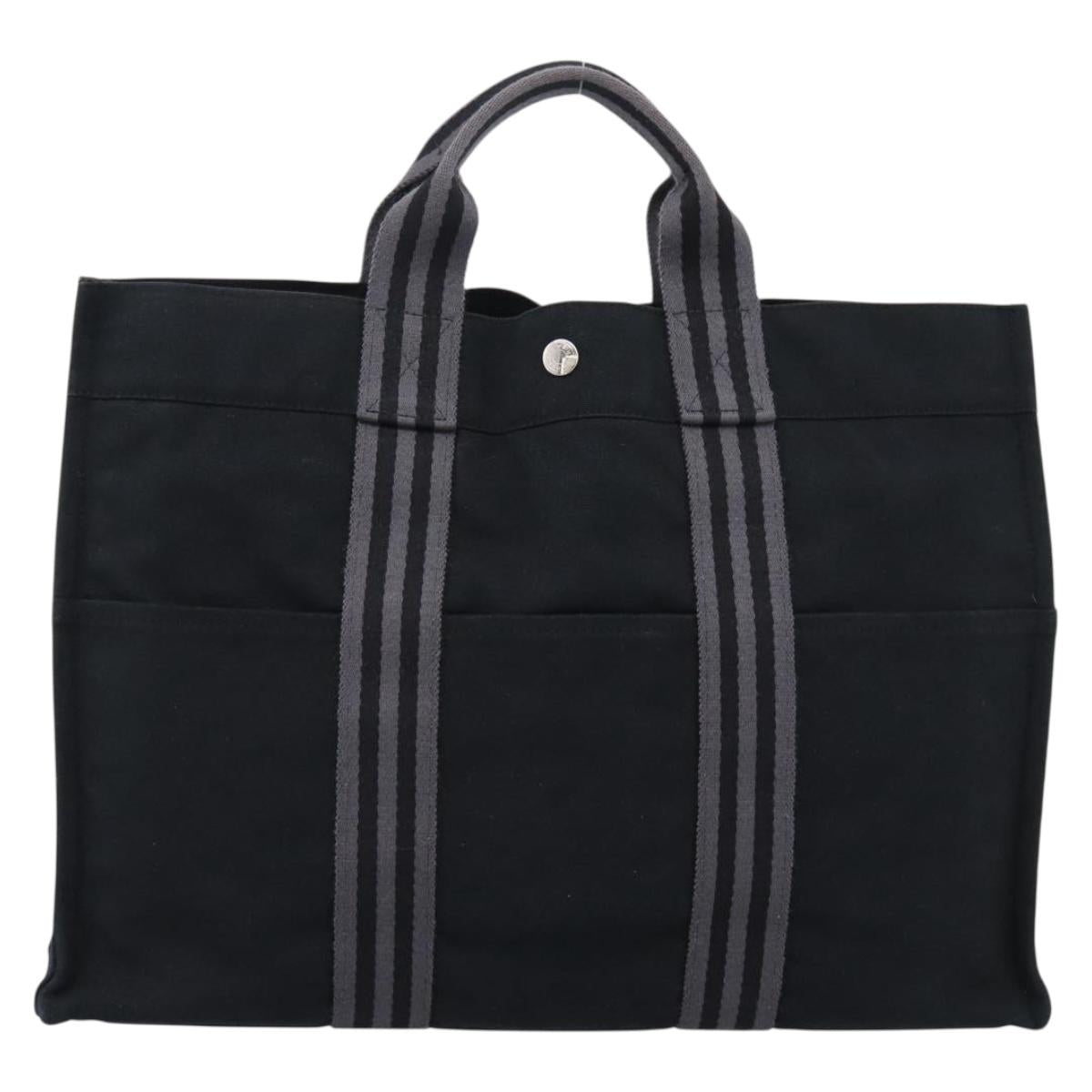 HERMES Fourre Tout MM Hand Bag Canvas Black Silver Auth 202228A