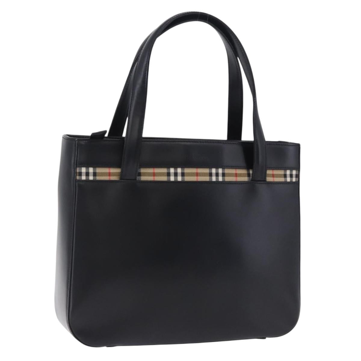 Burberrys Nova Check Hand Bag Leather Black Beige Auth 202233