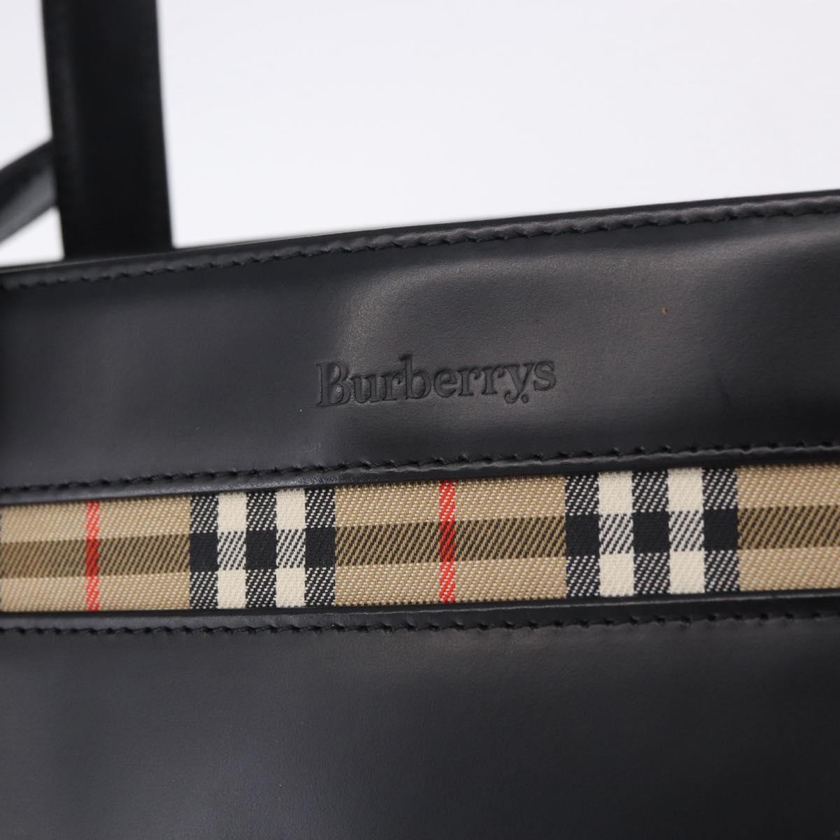 Burberrys Nova Check Hand Bag Leather Black Beige Auth 202233