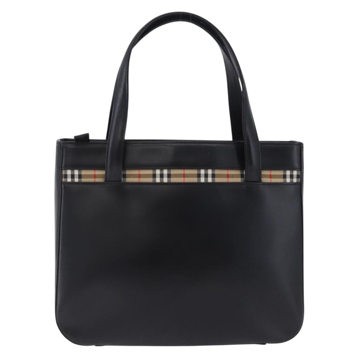 Burberrys Nova Check Hand Bag Leather Black Beige Auth 202233