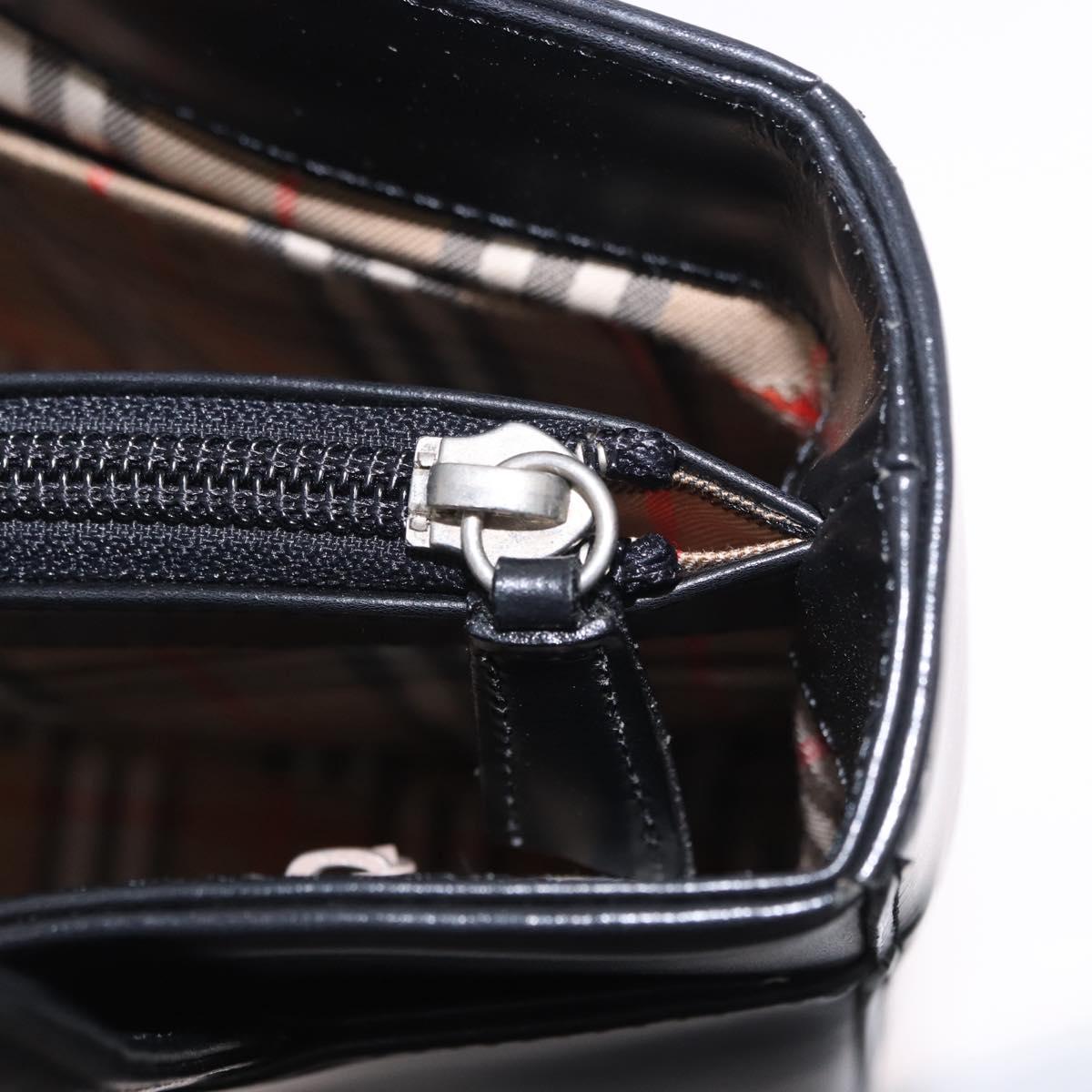 Burberrys Nova Check Hand Bag Leather Black Beige Auth 202233