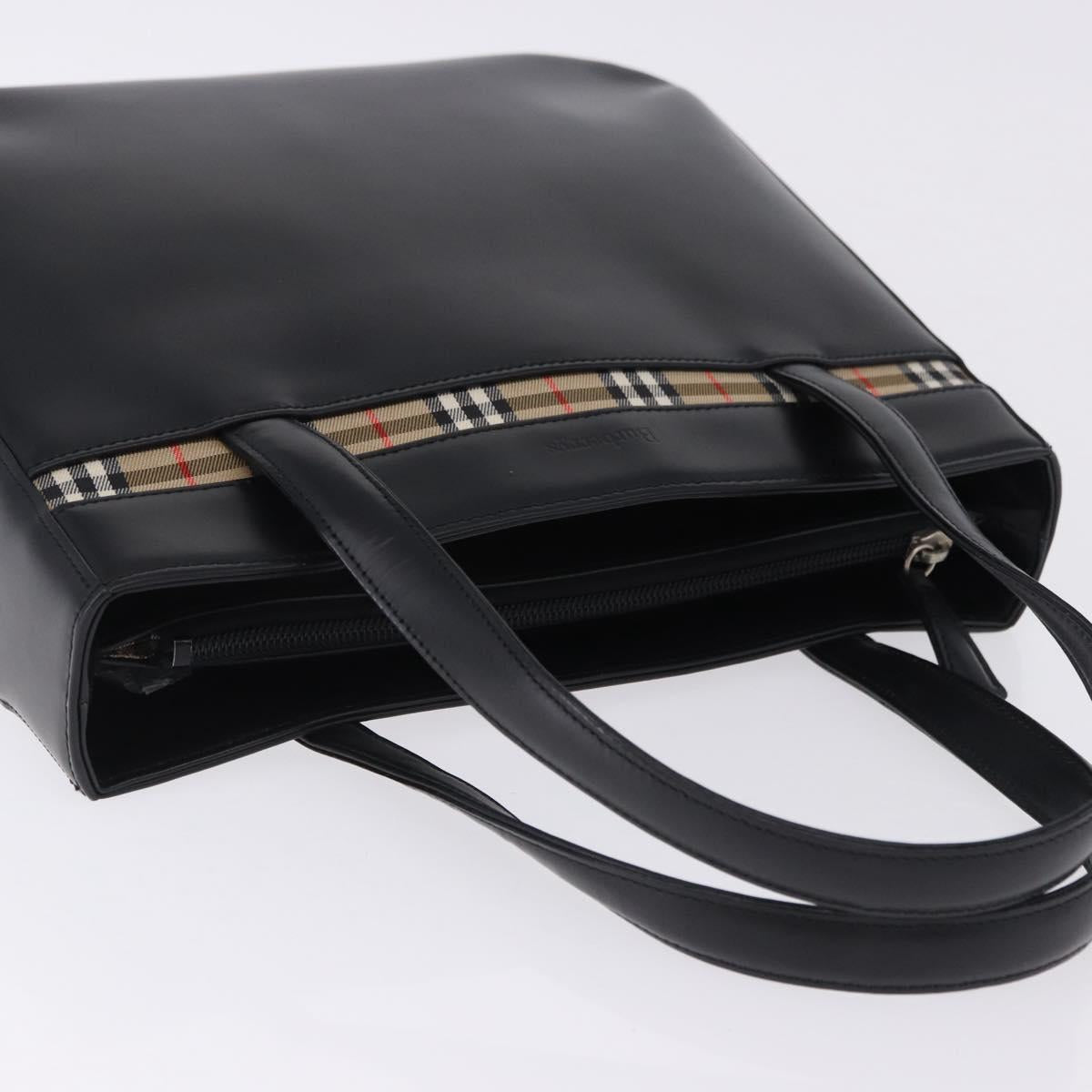 Burberrys Nova Check Hand Bag Leather Black Beige Auth 202233