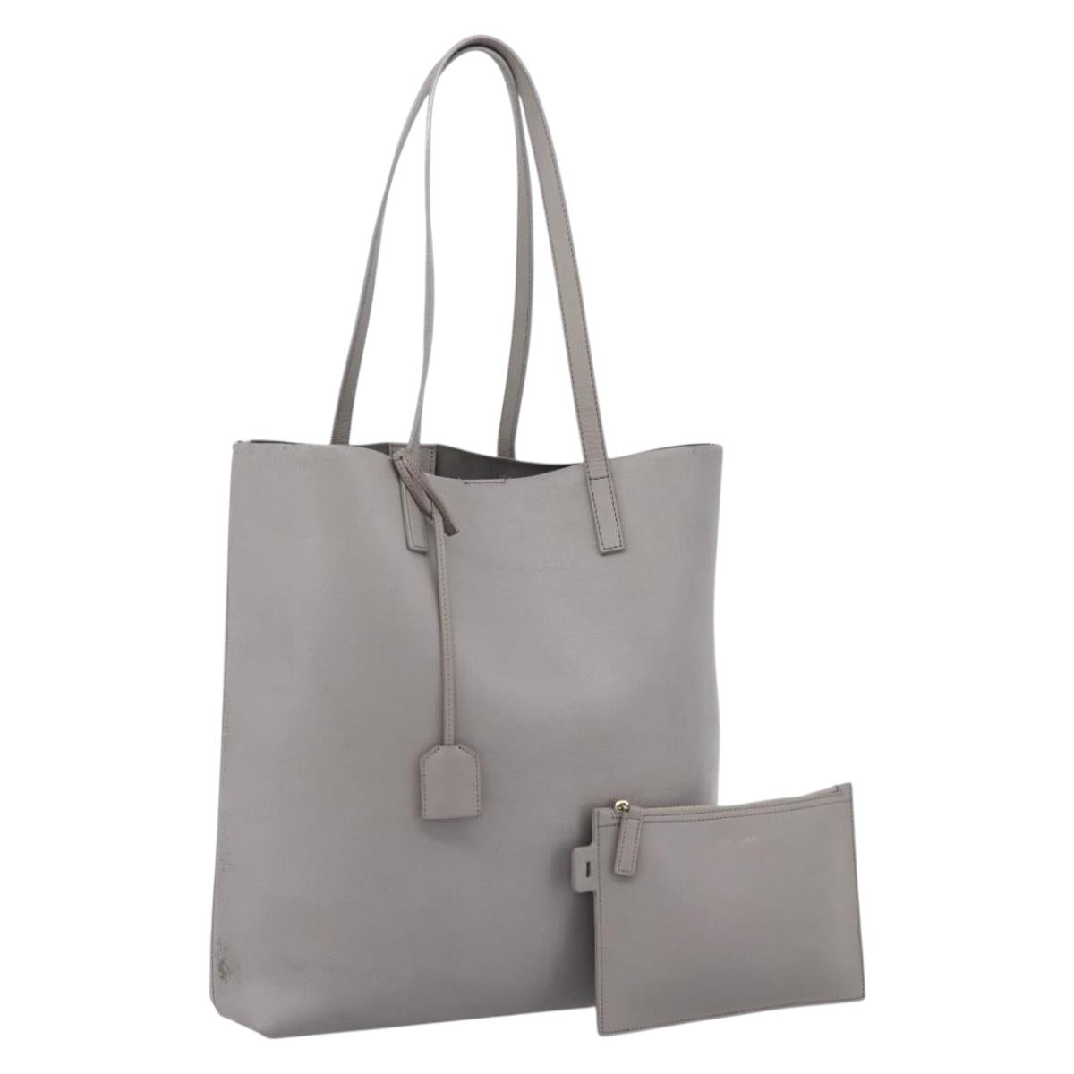 SAINT LAURENT Tote Bag Leather Gray Gold Tone Auth 202234