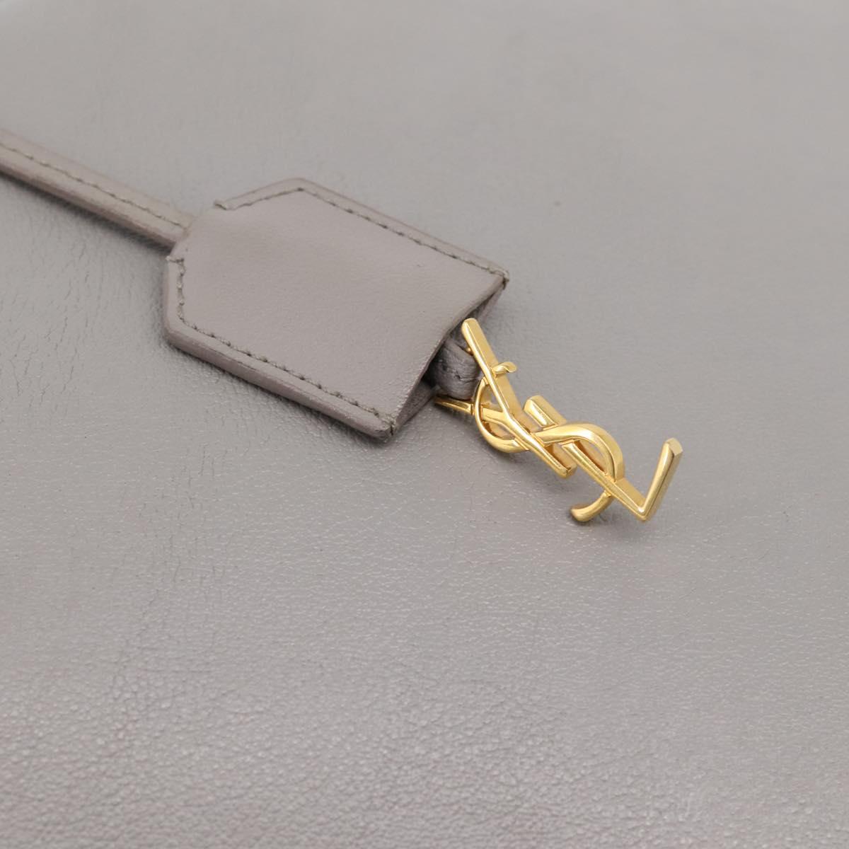 SAINT LAURENT Tote Bag Leather Gray Gold Tone Auth 202234