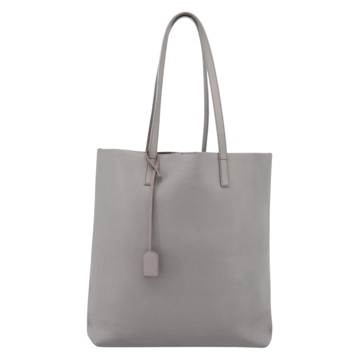 SAINT LAURENT Tote Bag Leather Gray Gold Tone Auth 202234
