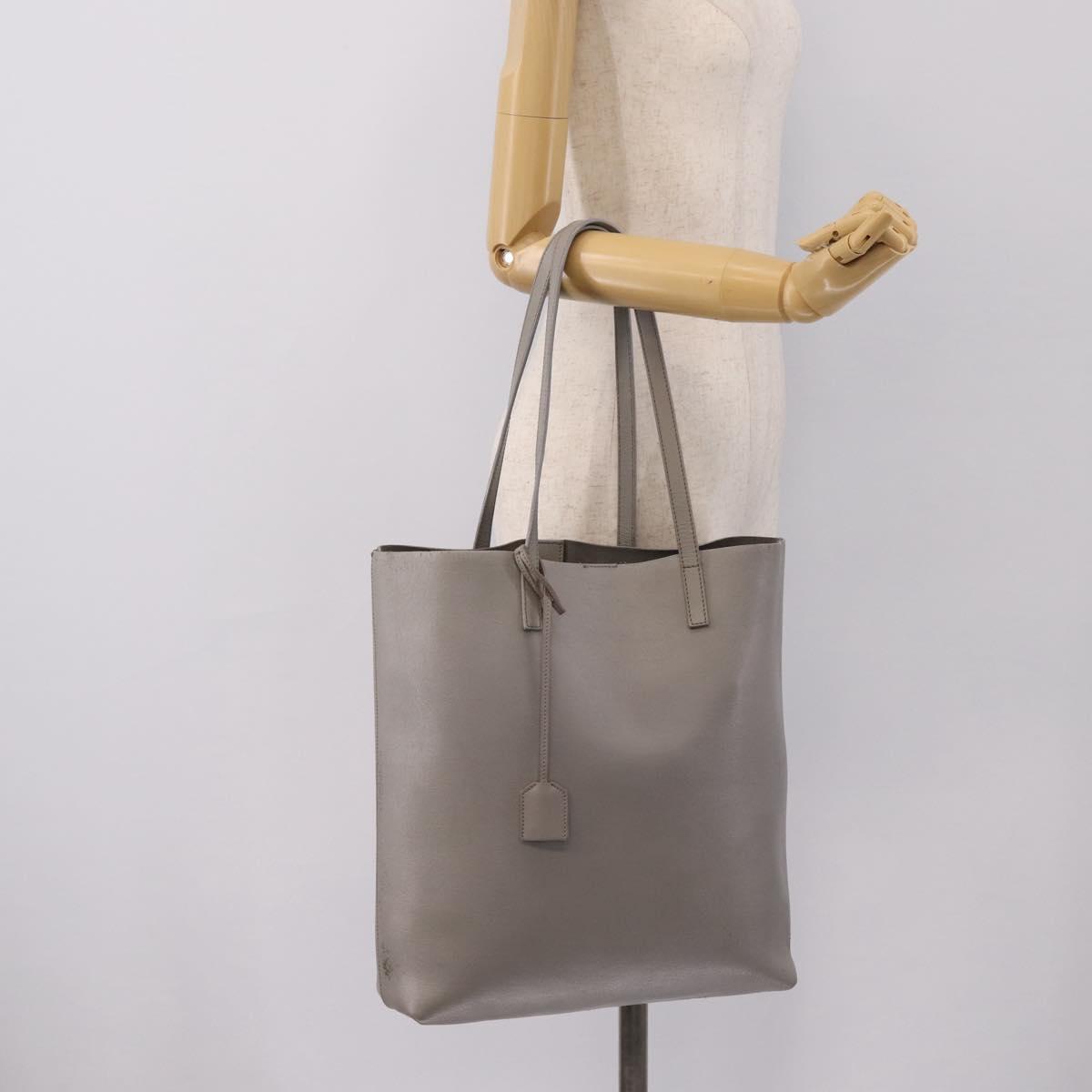 SAINT LAURENT Tote Bag Leather Gray Gold Tone Auth 202234