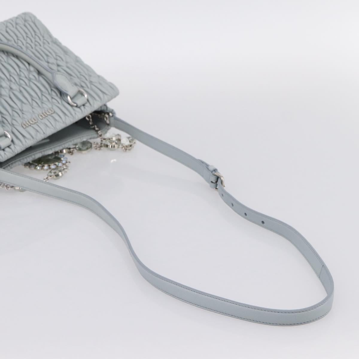 Miu Miu Matelasse Chain Shoulder Bag Leather 2way Light Blue Silver Auth 202235M