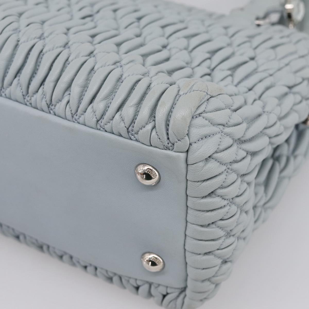 Miu Miu Matelasse Chain Shoulder Bag Leather 2way Light Blue Silver Auth 202235M