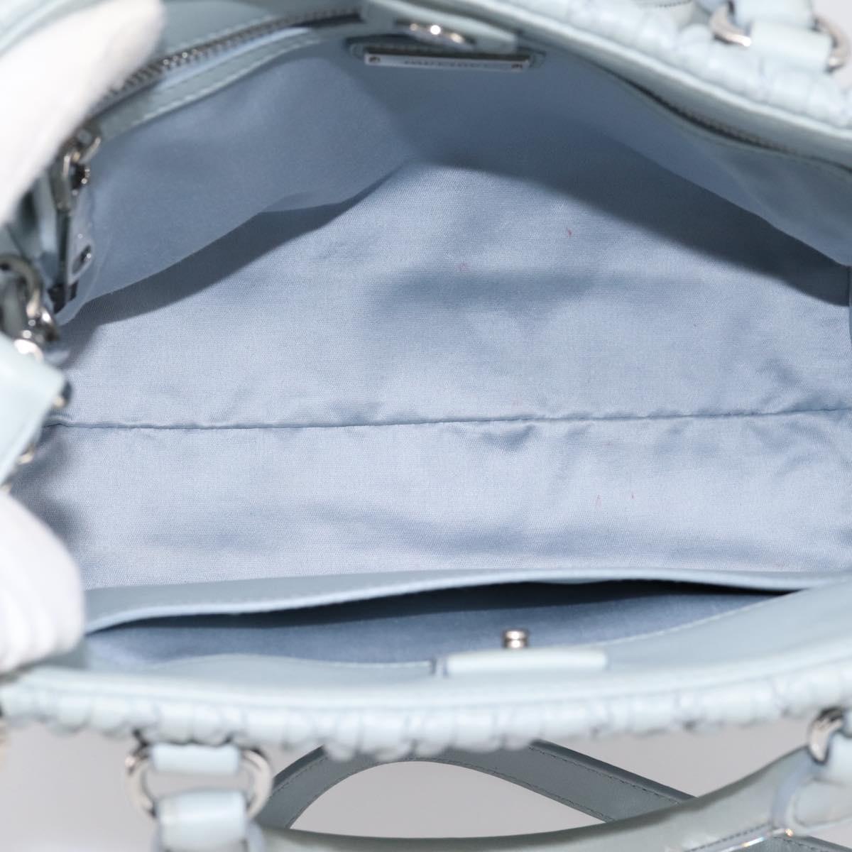 Miu Miu Matelasse Chain Shoulder Bag Leather 2way Light Blue Silver Auth 202235M