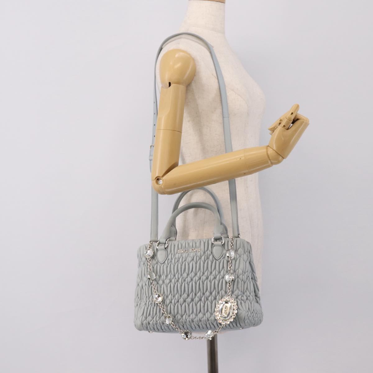 Miu Miu Matelasse Chain Shoulder Bag Leather 2way Light Blue Silver Auth 202235M