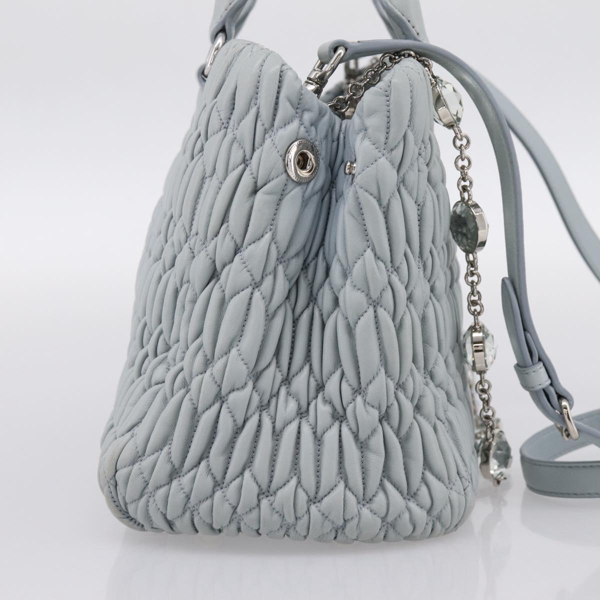 Miu Miu Matelasse Chain Shoulder Bag Leather 2way Light Blue Silver Auth 202235M