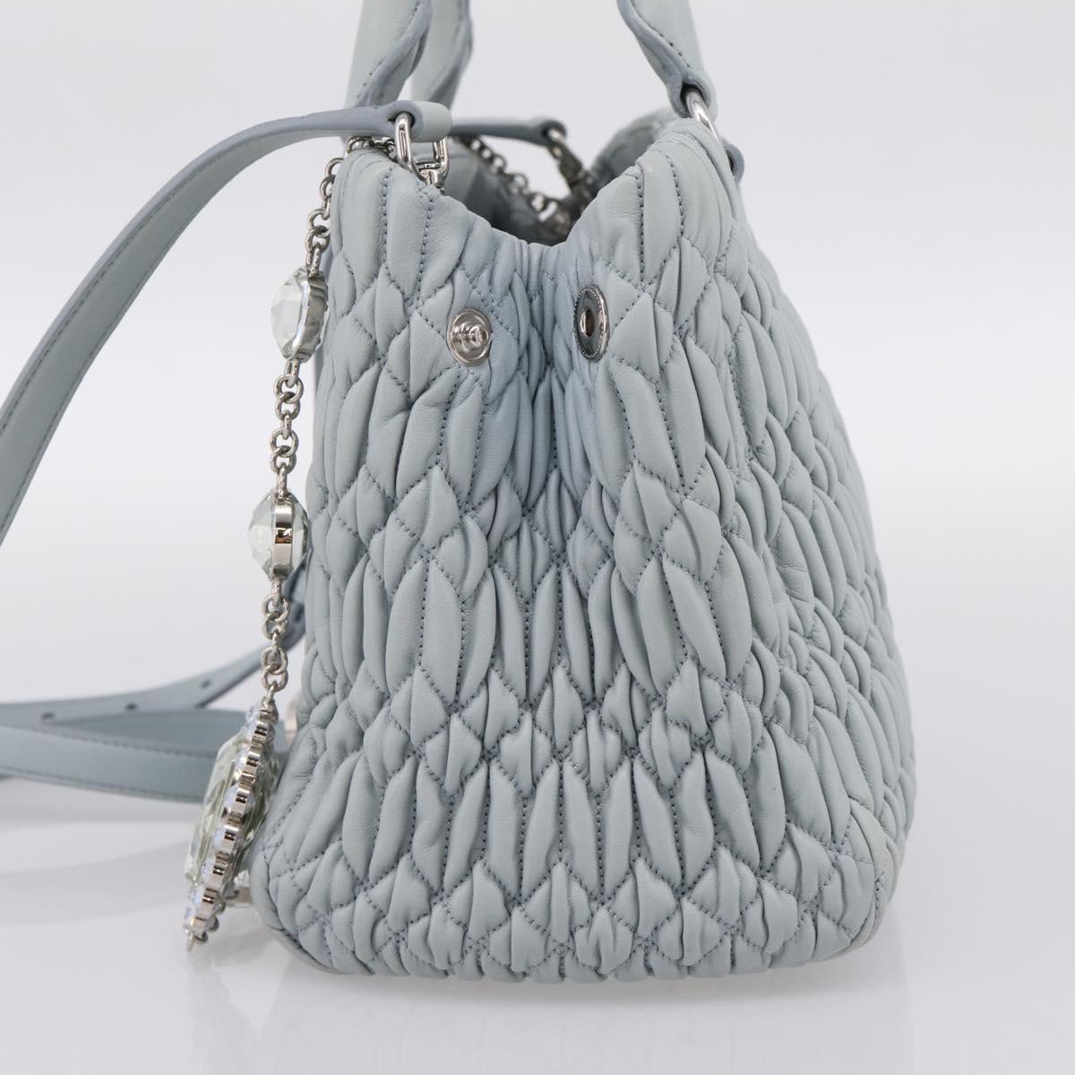 Miu Miu Matelasse Chain Shoulder Bag Leather 2way Light Blue Silver Auth 202235M