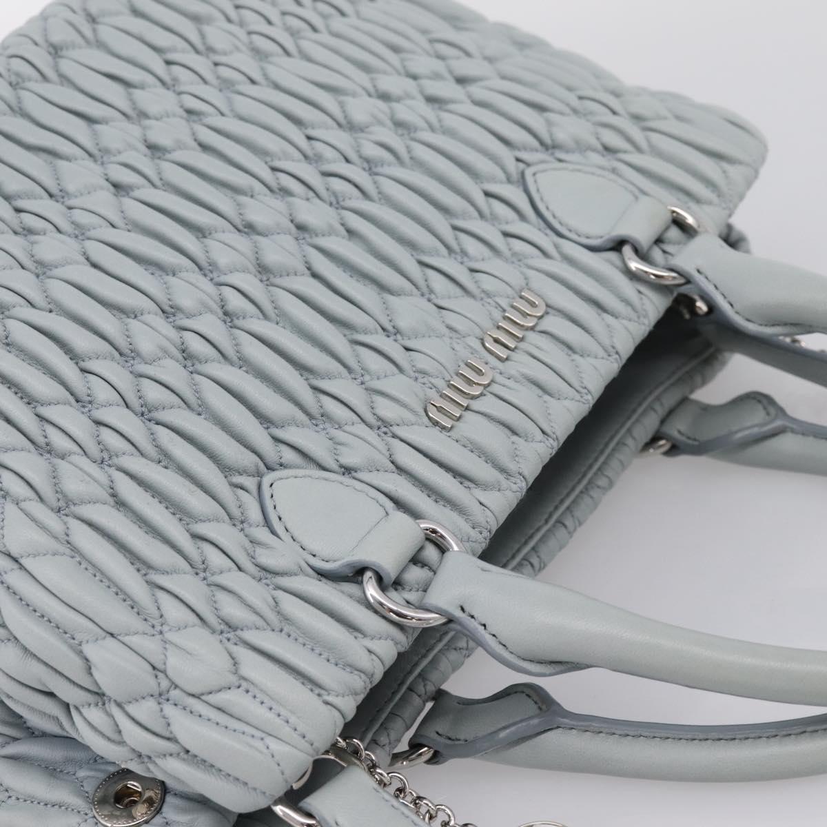 Miu Miu Matelasse Chain Shoulder Bag Leather 2way Light Blue Silver Auth 202235M