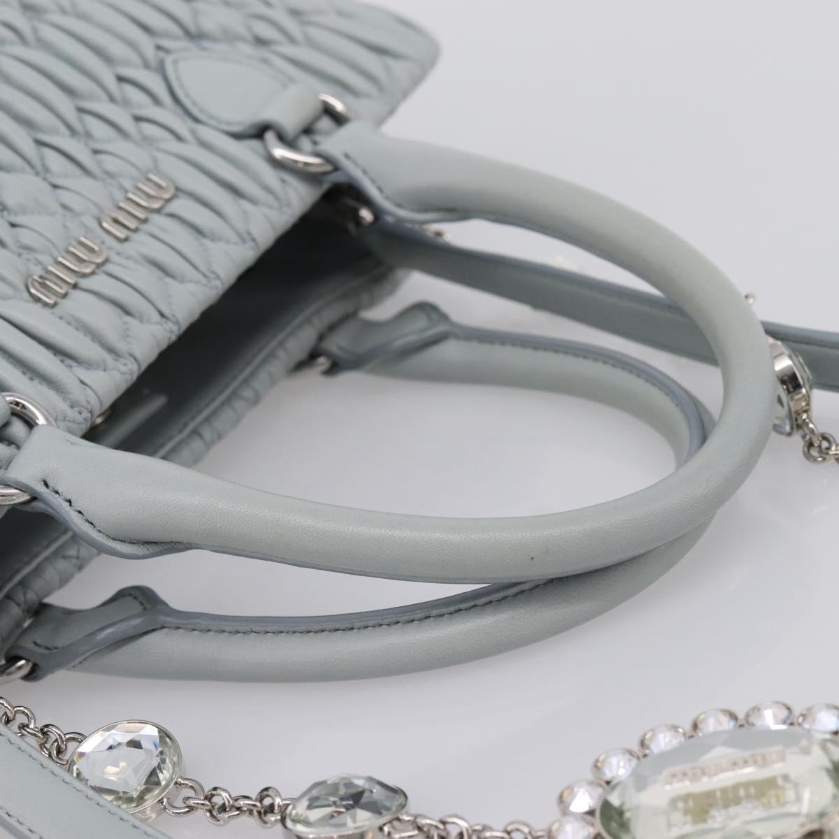 Miu Miu Matelasse Chain Shoulder Bag Leather 2way Light Blue Silver Auth 202235M