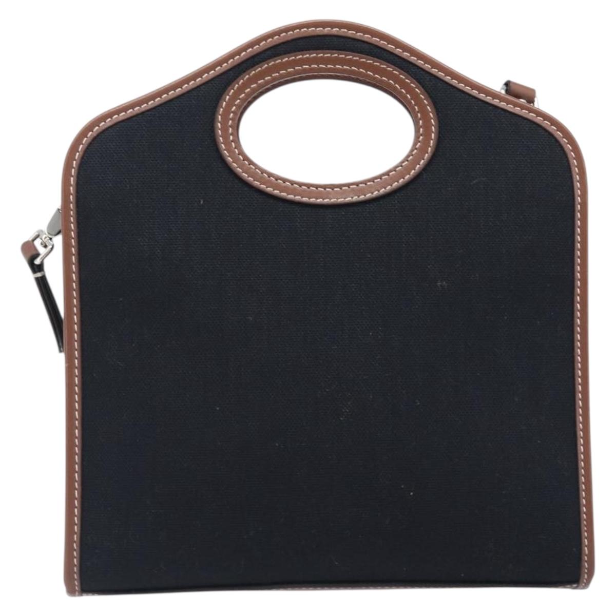 BURBERRY Hand Bag Canvas 2way Silver Black Auth 202239V