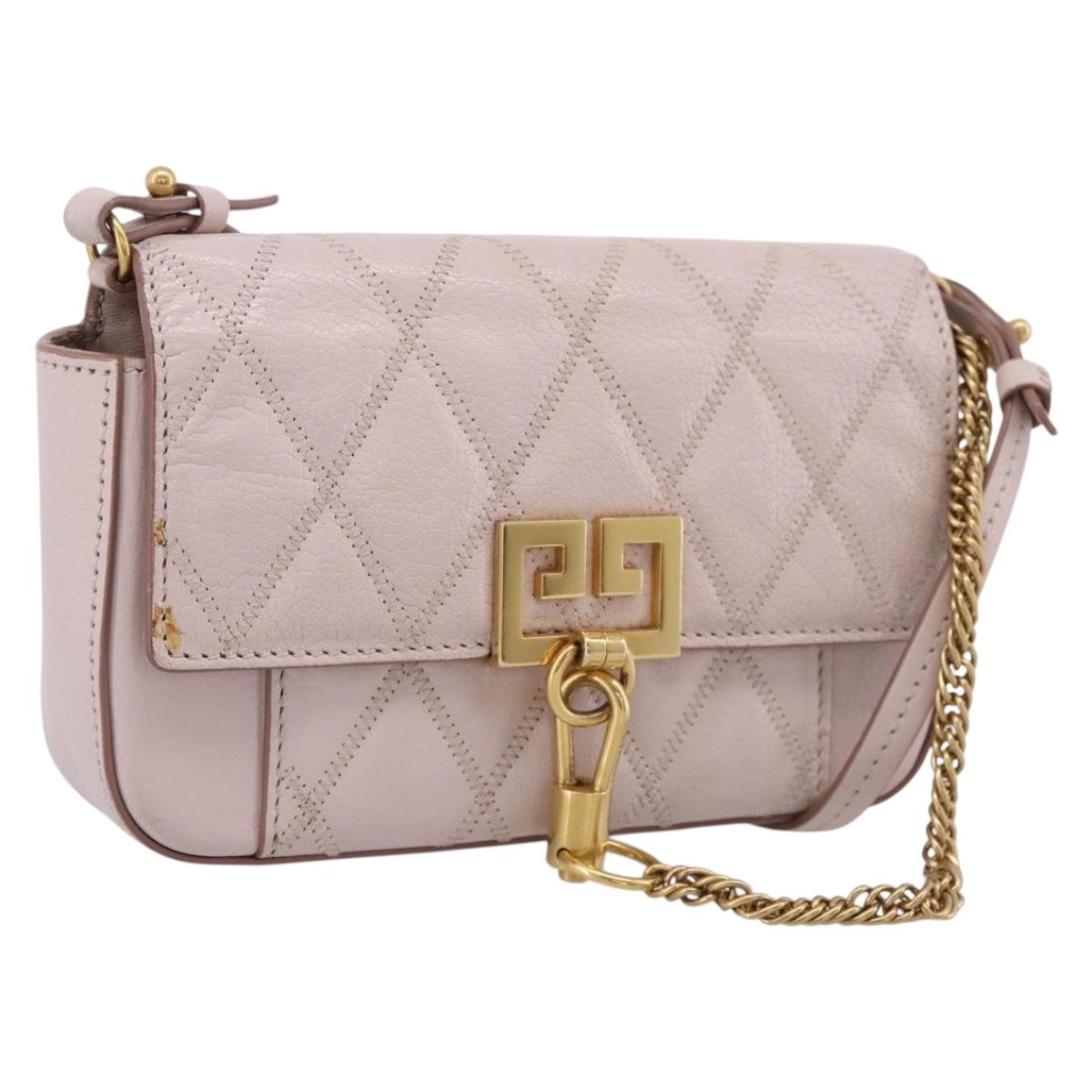 GIVENCHY Shoulder Bag Leather Pink Gold Tone Auth 202242A