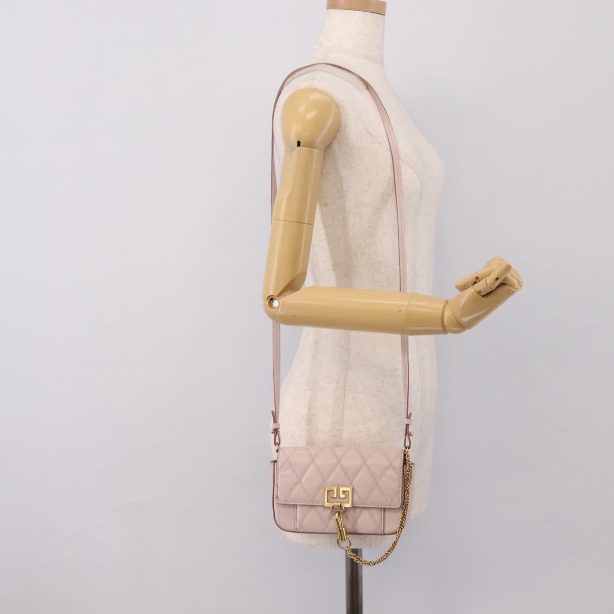 GIVENCHY Shoulder Bag Leather Pink Gold Tone Auth 202242A