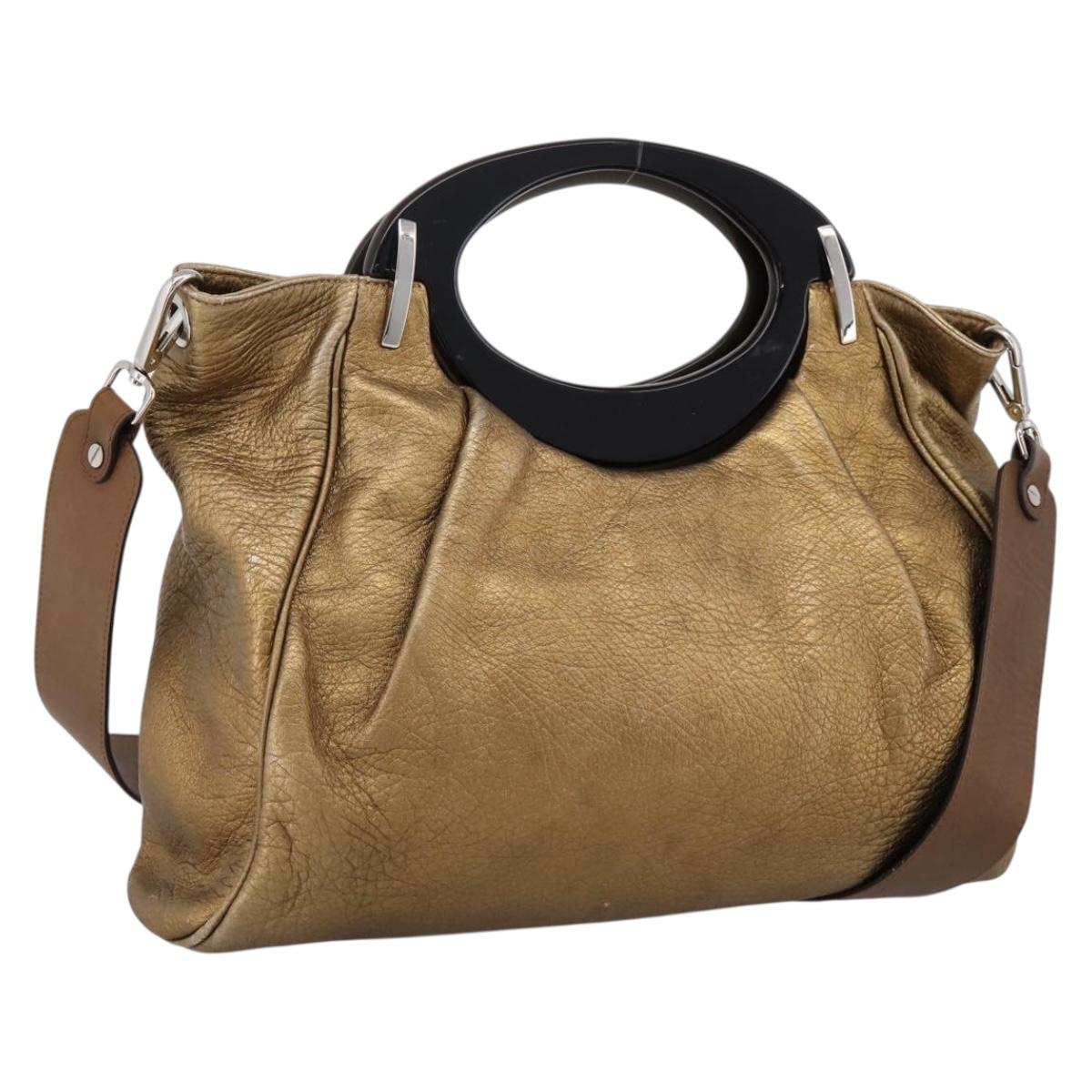 MARNI Hand Bag Leather 2way Gold Silver Auth 202246A