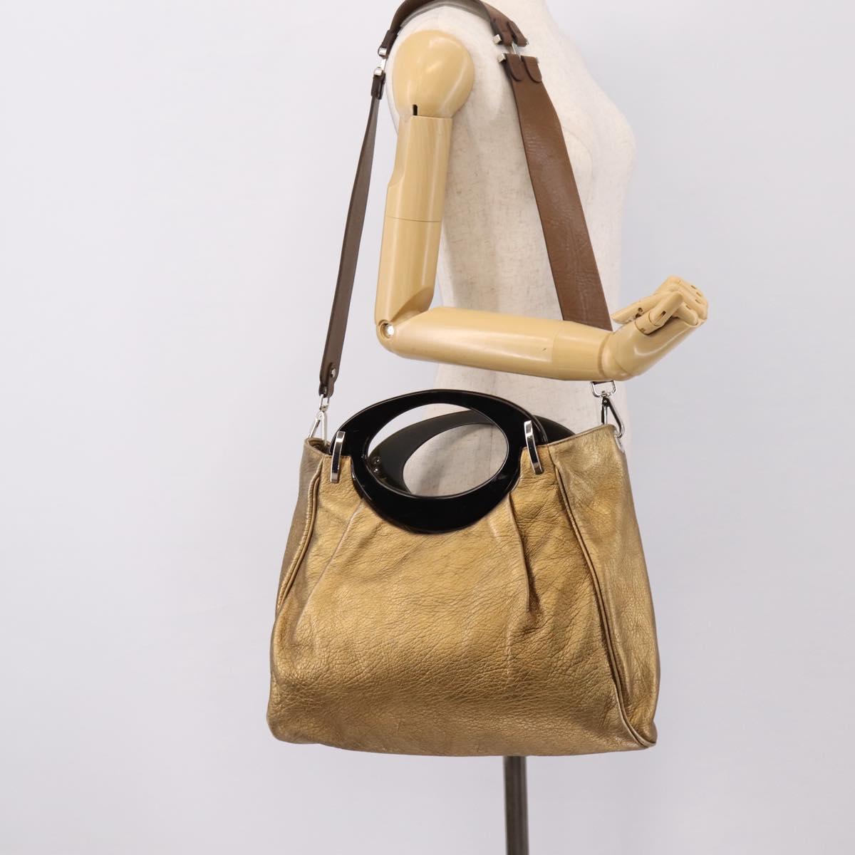 MARNI Hand Bag Leather 2way Gold Silver Auth 202246A