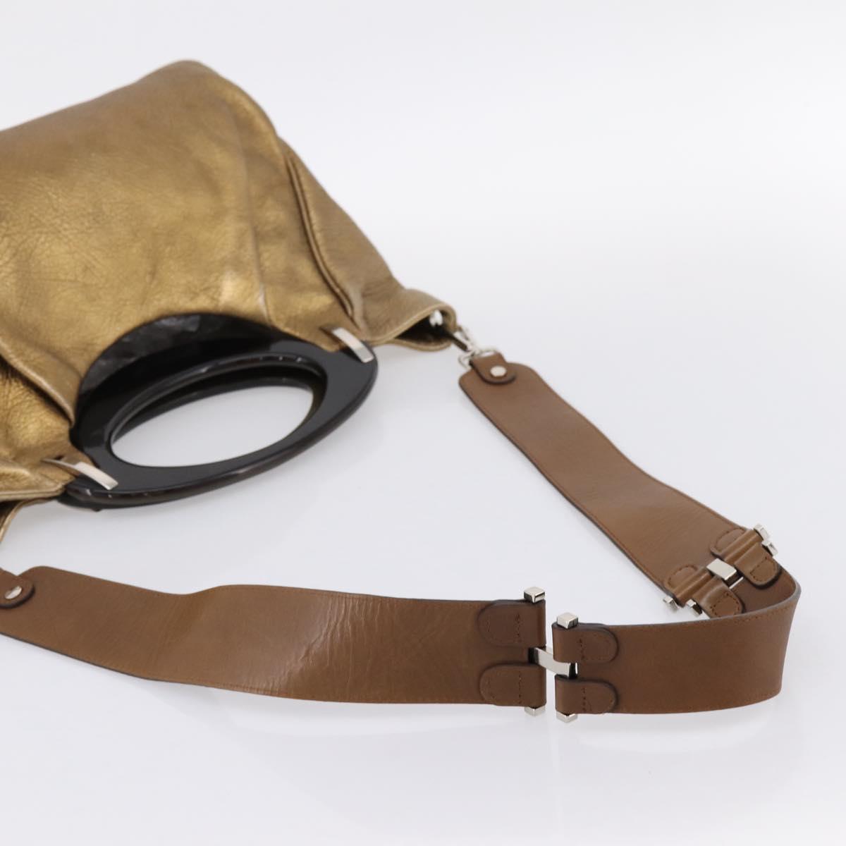 MARNI Hand Bag Leather 2way Gold Silver Auth 202246A