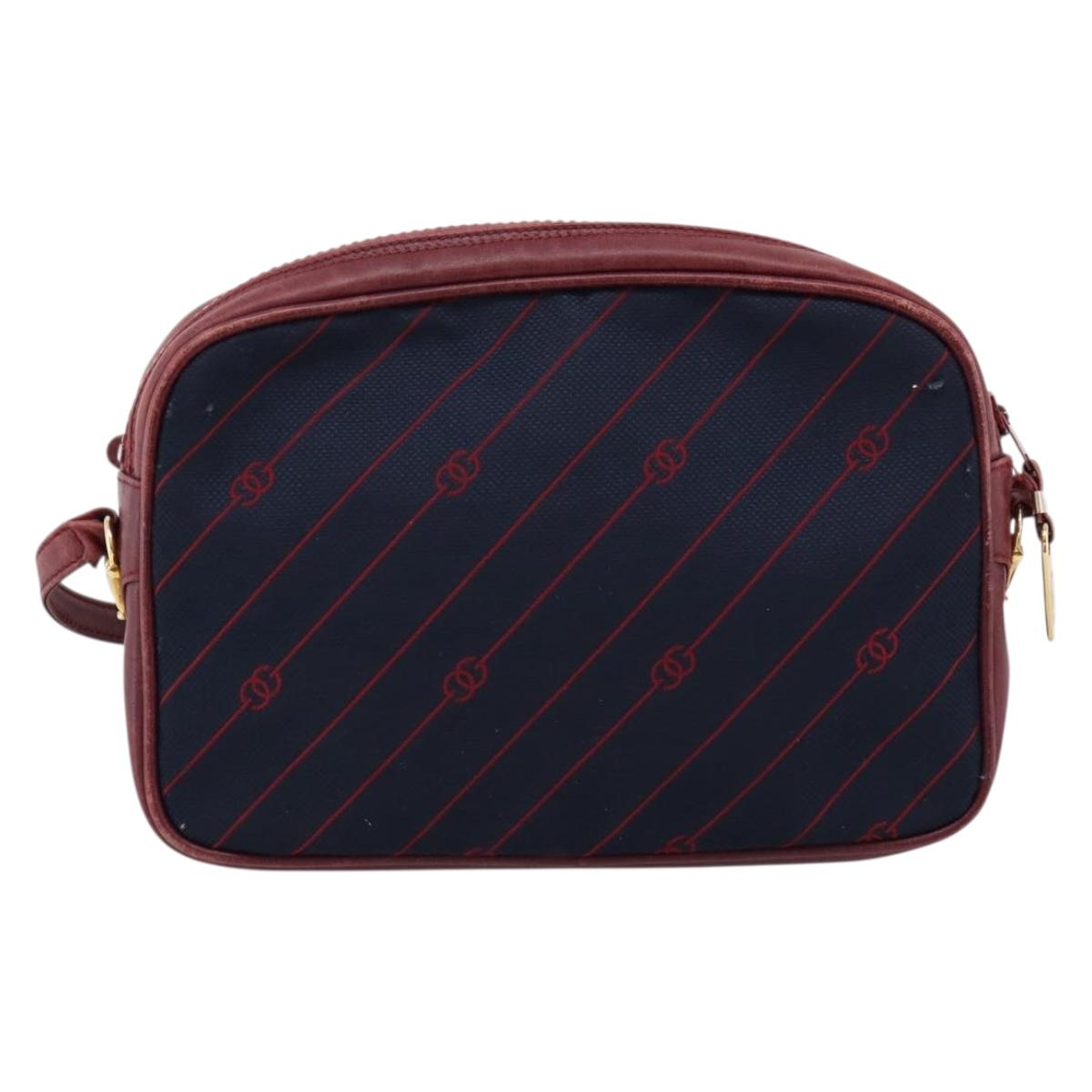 GUCCI Horsebit Shoulder Bag Canvas Navy Gold Tone Auth 202249