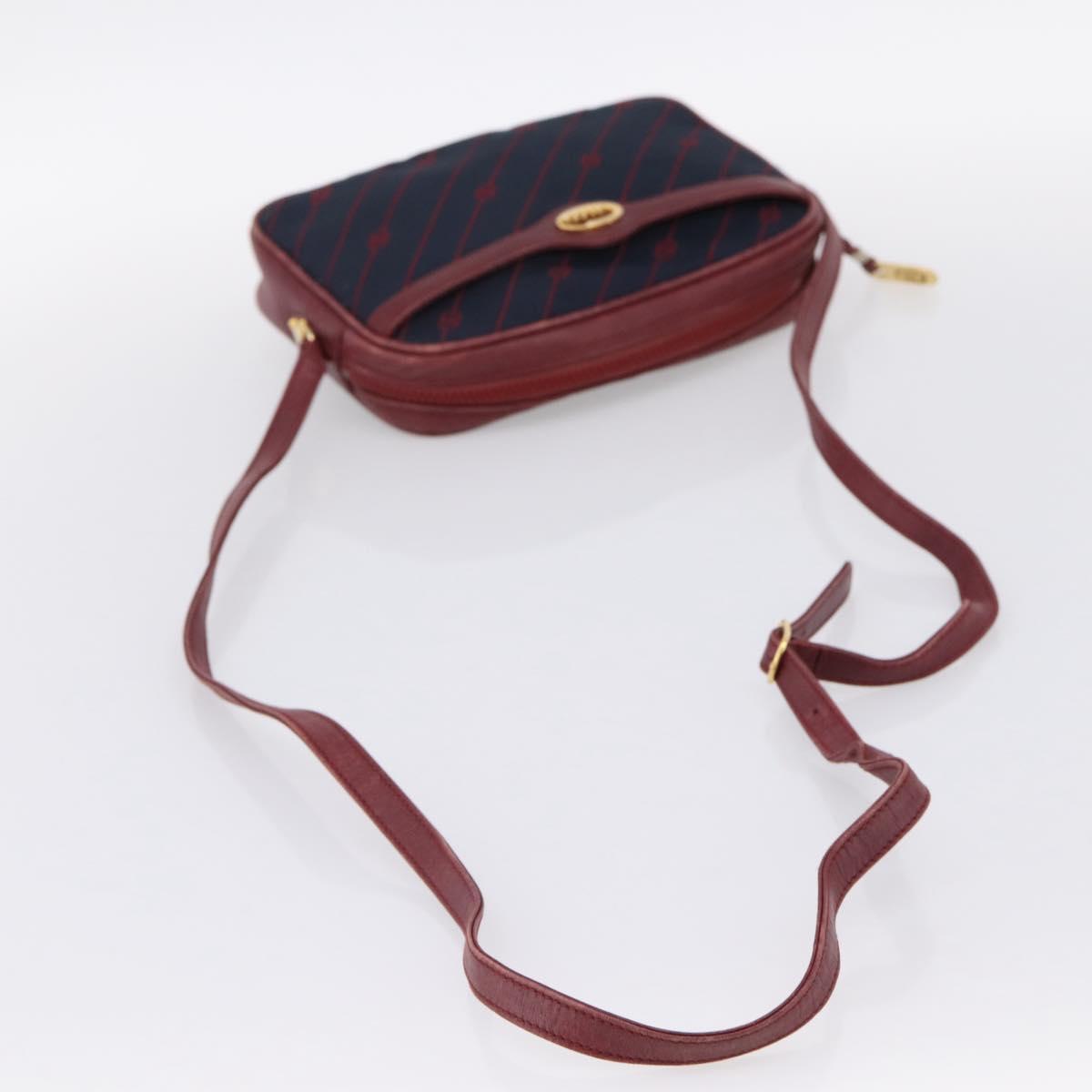 GUCCI Horsebit Shoulder Bag Canvas Navy Gold Tone Auth 202249