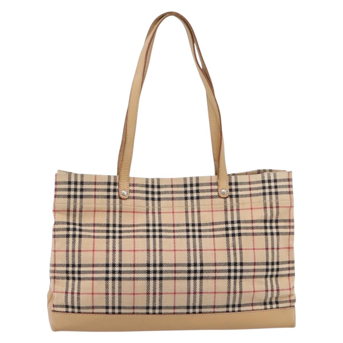 Burberrys Nova Check Tote Bag Canvas Beige Silver Auth 202251A