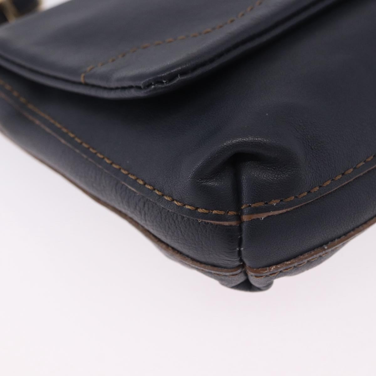 BURBERRY Shoulder Bag Leather Navy Gold Tone Auth 202255
